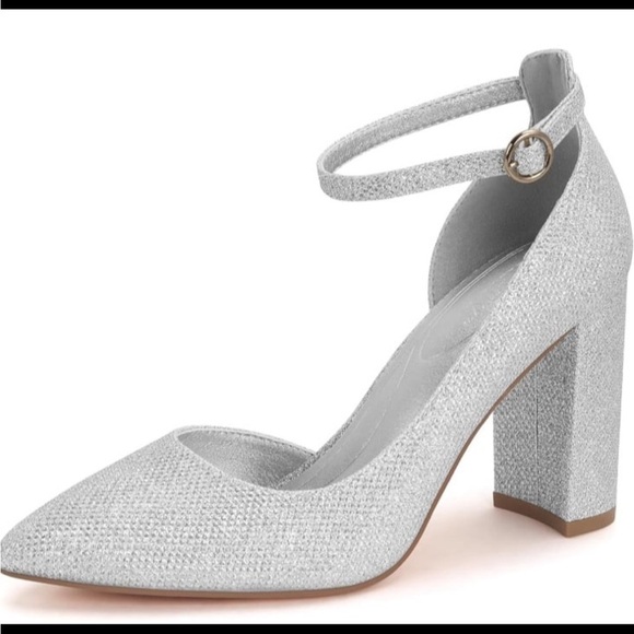 Party Women's  Sparkle Closed Toe Pumps Chunky Heels Pumps Ankle Strap NWOT 9 - Picture 1 of 12